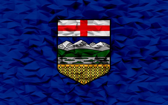 bandiera dell'alberta, 4k, province del canada, priorità bassa del poligono 3d, struttura del poligono 3d, giorno dell'alberta, bandiera dell'alberta 3d, simboli nazionali canadesi, arte 3d, alberta, canada