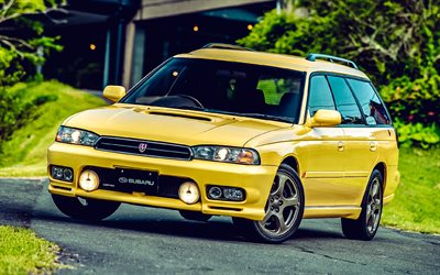 Subaru Legacy GT-B Touring Wagon, tuning, 1997 cars, JP-spec, HDR, Subaru Legacy BD, Yellow Subaru Legacy, 1997 Subaru Legacy, japanese cars, Subaru