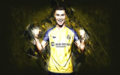 Cristiano Ronaldo, Al Nassr FC, Portuguese Footballer, CR7, Yellow Stone Background, Football, Al Nassr, Al Nassr Football Club, Saudi Arabia