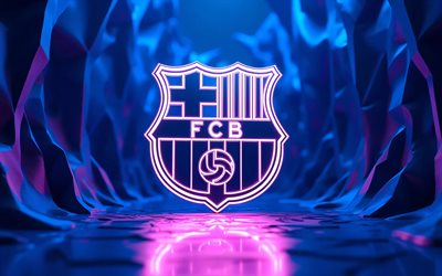 FC Barcelona neon logo, 4k, stone 3D background, LaLiga, FCB, soccer, FC Barcelona logo, football, Barcelona FC, spanish football club, FC Barcelona emblem, FC Barcelona
