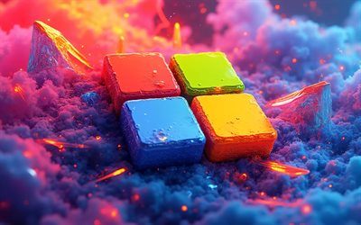 microsoft steinlogo, 4k, kunstwerk, bunter abstrakter hintergrund, softwaremarken, kreatives logo von microsoft, microsoft 3d logo, kreativ, microsoft logo, marken, microsoft