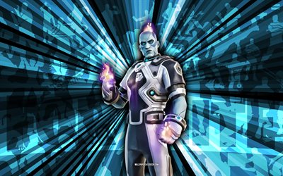 4k, Granite Grey The Origin, blue rays background, Granite Grey The Origin Skin, Granite Grey The Origin Fortnite, abstract art, Fortnite Granite Grey The Origin Skin, Fortnite characters, Fortnite