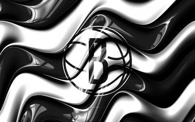 Brooklyn Nets 3D logo, 4k, black white 3D waves, NBA, basketball, Brooklyn Nets flag, creative, Brooklyn Nets logo, Brooklyn Nets emblem, american basketball team, Brooklyn Nets
