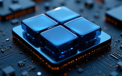 windows 11 chromblaues logo, 4k, dunkelblaues motherboard, windows 11 chrom blue chip logo, windows 11 emblem, windows 11 zeichen, windows 11 logo, hintergrund der bronzetechnologie, windows logo, windows