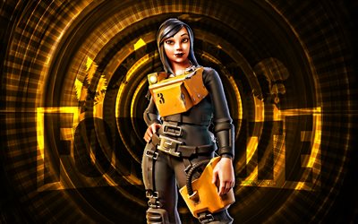 makinist mina fortnite, 4k, sarı sarmal arka plan, fortnite, yaratıcı, makinist mina skin, fortnite makinist mina görünümü, makinist mina, fortnite karakterleri
