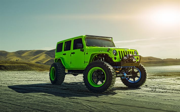 jeep wrangler, suv, 砂漠, 2016, 緑のジープ