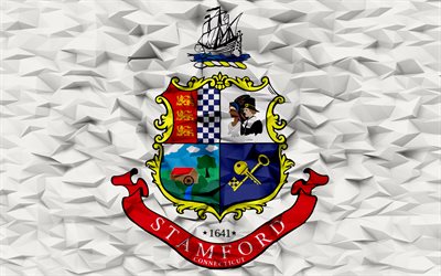 Flag of Stamford, Connecticut, 4k, American cities, 3d polygon background, Stamford flag, 3d polygon texture, Day of Stamford, 3d Stamford flag, American national symbols, 3d art, Stamford, USA