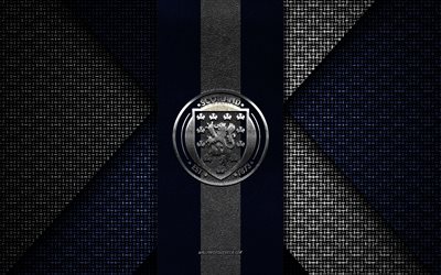 Scotland national football team, UEFA, blue white knitted texture, Europe, Scotland national football team logo, soccer, Scotland national football team emblem, football, Scotland