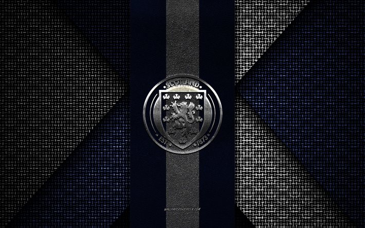 schottische fußballnationalmannschaft, uefa, blau-weiß gestrickte textur, europa, logo der schottischen fußballnationalmannschaft, fußball, emblem der schottischen fußballnationalmannschaft, schottland
