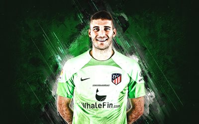 Ivo Grbic, Atletico Madrid, Croatian football player, goalkeeper, portrait, green stone background, La Liga, Spain, football