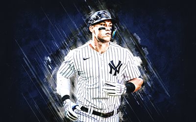 Aaron Judge, New York Yankees, MLB, portrait, blue stone background, american baseball player, USA, baseball, Aaron James Judge