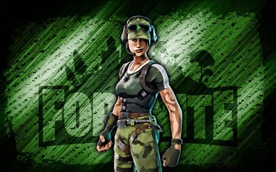 Trailblazer Fortnite, 4k, green diagonal background, grunge art, Fortnite, artwork, Trailblazer Skin, Fortnite characters, Trailblazer, Fortnite Trailblazer Skin