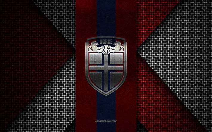 norwegische fußballnationalmannschaft, uefa, rot-blaue strickstruktur, europa, logo der norwegischen fußballnationalmannschaft, fußball, emblem der norwegischen fußballnationalmannschaft, norwegen