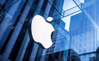 애플 로고, 비즈니스 센터, 애플 3d 엠블럼, 사과, 도시 표지판, 애플 비즈니스 센터
