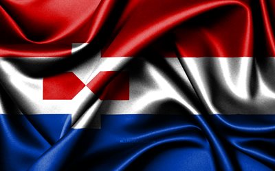 ज़ांस्ताद झंडा, 4k, डच शहर, कपड़े के झंडे, ज़ांस्तादी का दिन, ज़ांस्तादी का झंडा, लहराती रेशमी झंडे, नीदरलैंड, नीदरलैंड के शहर, ज़ानस्टैड