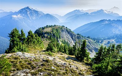 copper ridge loop, 4k, dağlar, orman, yaz, north cascades ulusal parkı, washington, abd, amerika, amerikan yerler, güzel bir doğa