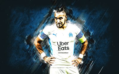 Dimitri Payet, Olympique de Marseille, French footballer, midfielder, blue stone background, Marseille Ligue 1, France