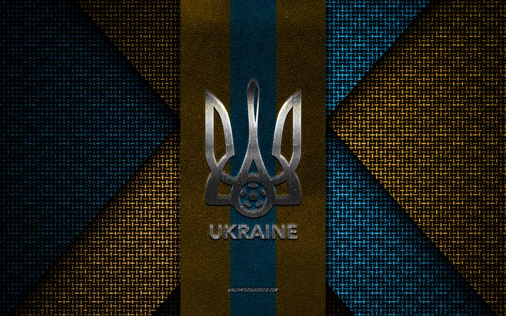 seleção ucraniana de futebol, uefa, textura de malha azul amarela, europa, logo da seleção nacional de futebol da ucrânia, futebol, emblema da seleção nacional de futebol da ucrânia, ucrânia