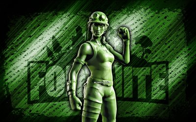 Toy Trooper Fortnite, 4k, green diagonal background, grunge art, Fortnite, artwork, Toy Trooper Skin, Fortnite characters, Toy Trooper, Fortnite Toy Trooper Skin