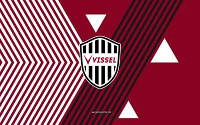 logotipo de vissel kobe, 4k, equipo de fútbol japonés, fondo de líneas blancas de burdeos, vissel kobe, liga j1, japón, arte de línea, vissel kobe emblema, fútbol americano