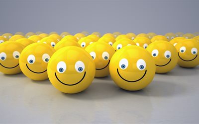 3D, Smileys, 4K, boules jaunes, créatif