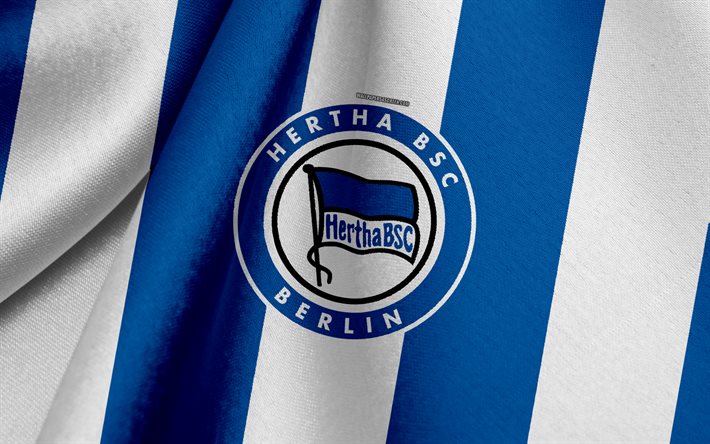 hertha bsc, tyskt fotbollslag, blå vit flagga, emblem, tygstruktur, logotyp, bundesliga, berlin, tyskland, fotboll, hertha fc