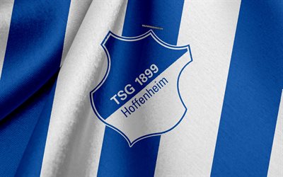 tsg 1899 hoffenheim, tyskt fotbollslag, blå vit flagga, emblem, tygstruktur, logotyp, bundesliga, hoffenheim, sinsheim, tyskland, fotboll