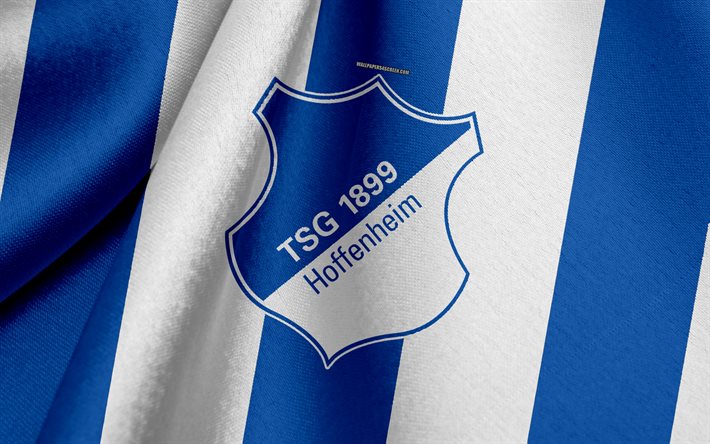 TSG 1899 Hoffenheim, Italian football team, blue white flag, emblema, fabric texture, logo, Bundesliga, Hoffenheim, Sinsheim, Germania, football