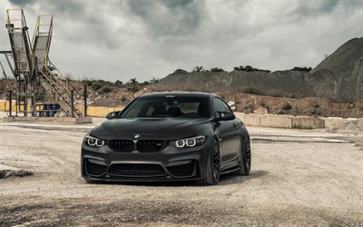 2018, BMW M4, F82, Matt black M4, M4 tuning, front view, graphite M4, German sports coupe, BMW
