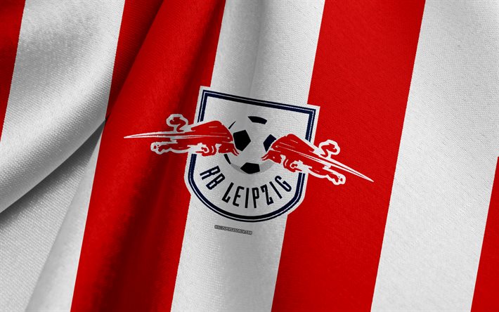 rb leipzig, tyskt fotbollslag, röd vit flagga, emblem, tygstruktur, logotyp, bundesliga, leipzig, tyskland, fotboll