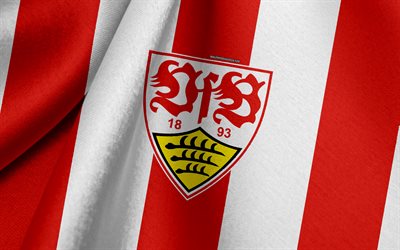 vfb stuttgart, time de futebol alemão, bandeira vermelha e branca, emblema, textura de tecido, logo, bundesliga, stutgart, alemanha, futebol