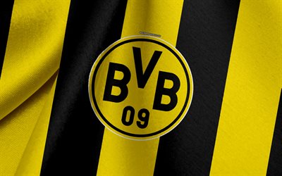 Borussia Dortmund, German football team, yellow black flag, emblem, fabric texture, logo, Bundesliga, Dortmund, Germany, football, BVB