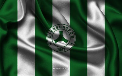 4k, logo giresunspor, tessuto di seta bianco verde, squadra di calcio turca, emblema giresunspor, superlig, giresunspor, tacchino, calcio, bandiera giresunspor