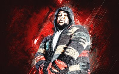 Rod Wave, American rapper, portrait, red stone background, grunge art, Rod Wave art, Rodarius Marcell Green