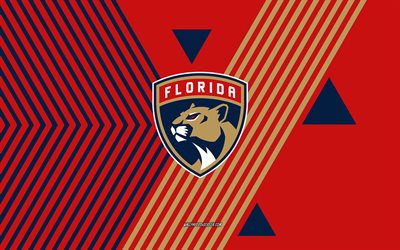 شعار فلوريدا بانثرز, 4k, فريق الهوكي الأمريكي, أحمر أزرق خطوط الخلفية, فلوريدا الفهود, nhl, الولايات المتحدة الأمريكية, فن الخط, الهوكي