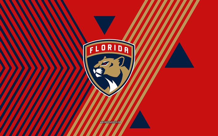 フロリダ・パンサーズのロゴ, 4k, アメリカのホッケーチーム, 赤青の線の背景, フロリダ・パンサーズ, nhl, アメリカ合衆国, 線画, フロリダ パンサーズのエンブレム, ホッケー