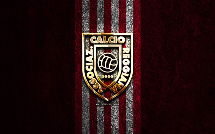 ac レッジャーナ 1919 ゴールデン ロゴ, 4k, 紫色の石の背景, セリエb, イタリアのサッカークラブ, ベネベントのロゴ, サッカー, ac レッジャーナ 1919 エンブレム, ac レッジャーナ 1919, フットボール, レッジャーナ fc