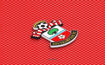 4k, Southampton FC isometric logo, 3d art, English football club, isometric art, Southampton FC, red background, Premier League, England, football, isometric emblem, Southampton FC logo