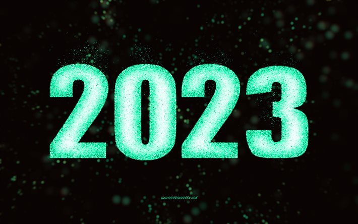 yeni yılınız kutlu olsun 2023, turkuaz ışıltılı sanat, 2023 turkuaz ışıltılı arka plan, 2023 kavramları, 2023 yeni yılınız kutlu olsun, siyah arka plan