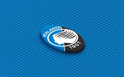 4k, atalanta isometrisches logo, 3d kunst, italienischer fußballverein, isometrische kunst, atalanta, blauer hintergrund, serie a, italien, fußball, isometrisches emblem, atalanta logo