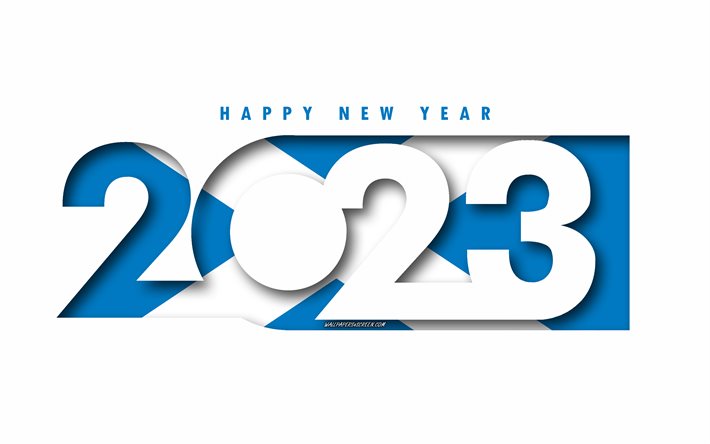 felice anno nuovo 2023 scozia, sfondo bianco, scozia, arte minima, concetti della scozia del 2023, scozia 2023, 2023 sfondo della scozia, 2023 felice anno nuovo scozia