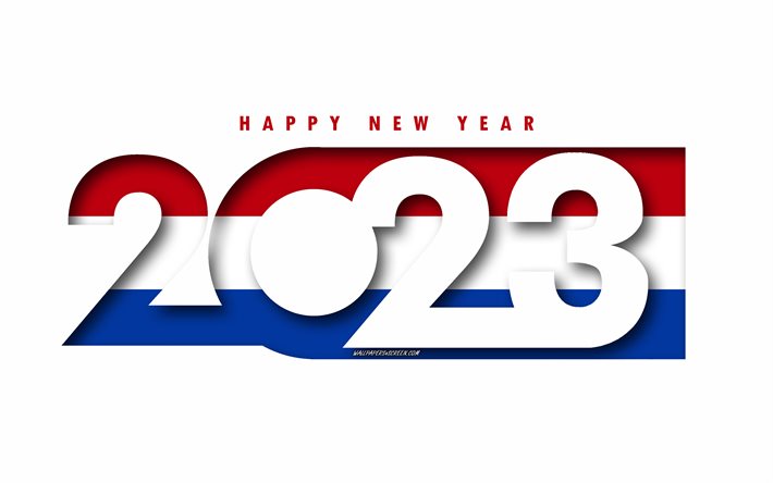 hyvää uutta vuotta 2023 alankomaat, valkoinen tausta, alankomaat, minimaalista taidetta, 2023 alankomaiden konseptit, hollanti 2023, 2023 hollannin tausta, 2023 hyvää uutta vuotta alankomaat