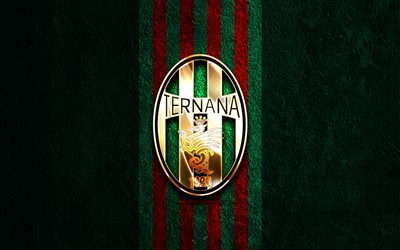 テルナナ fc ゴールデン ロゴ, 4k, 緑の石の背景, セリエb, イタリアのサッカークラブ, テルナナ fc のロゴ, サッカー, テルナナ fc エンブレム, テルナナ・カルチョ, フットボール, テルナナ fc
