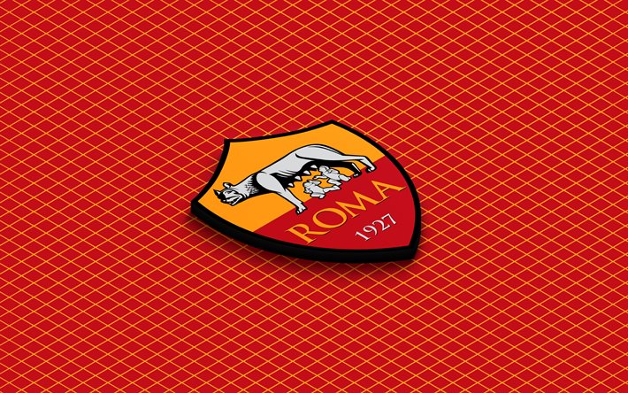 4k, AS Roma isometric logo, 3d art, Italian football club, isometric art, AS Roma, burgundy background, Serie A, Italy, football, isometric emblem, AS Roma logo