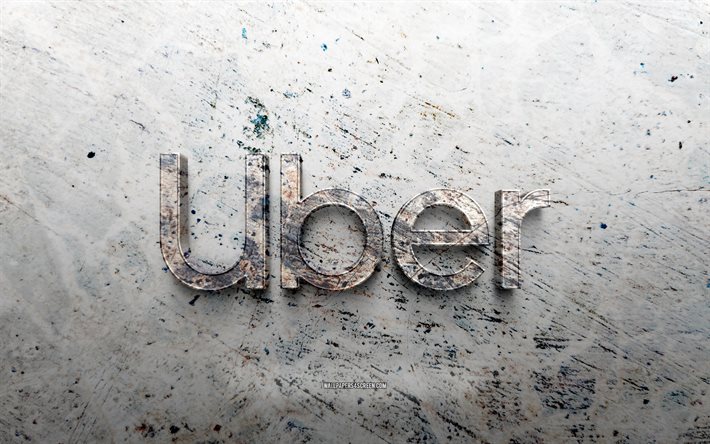 uber 石のロゴ, 4k, 石の背景, uber の 3d ロゴ, ブランド, クリエイティブ, uber のロゴ, グランジアート, ユーバー