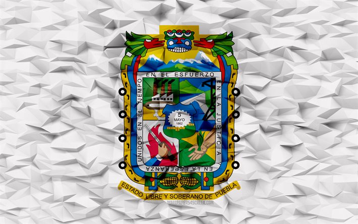 プエブラの旗, 4k, メキシコの州, 3 d ポリゴンの背景, 3 d ポリゴン テクスチャ, プエブラの日, 3 d のプエブラの旗, メキシコの国のシンボル, 3d アート, プエブラ, メキシコ
