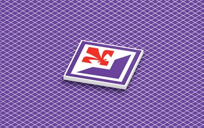 4k, ACF Fiorentina isometric logo, 3d art, Italian football club, isometric art, ACF Fiorentina, purple background, Serie A, Italy, football, isometric emblem, ACF Fiorentina logo, Fiorentina