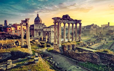 Roman Forum, Rome landmarks, HDR, Roman Empire, italian cities, ruins, Rome, Italy, Europe, italian landmarks, Rome cityscape