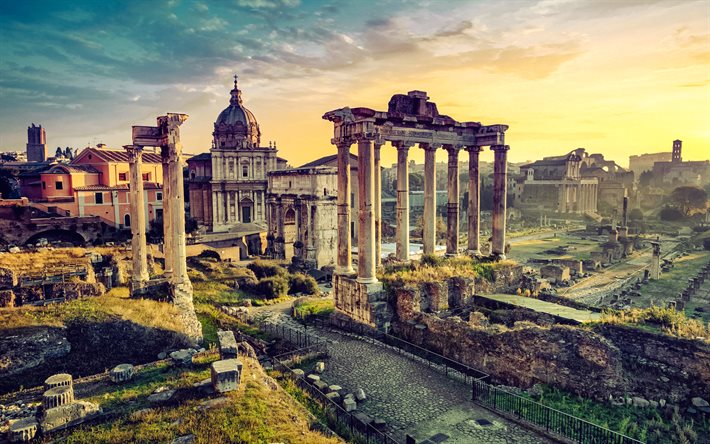 fórum romano, marcos de roma, hdr, império romano, cidades italianas, ruínas, roma, itália, europa, marcos italianos, paisagem urbana de roma