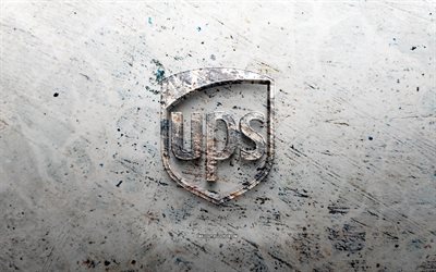 شعار حجر ups, 4k, الحجر الخلفية, شعار ups ثلاثي الأبعاد, العلامات التجارية, خلاق, شعار ups, فن الجرونج, يو بي إس